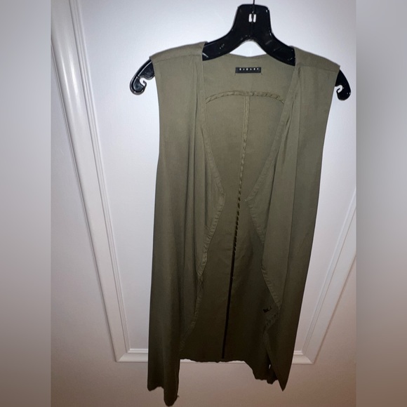 Sisley (Benetton Group) 100% lyocell open front olive green midi vest size US 4 - Picture 8 of 12